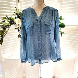 LOFT Blue Sheer Blouse